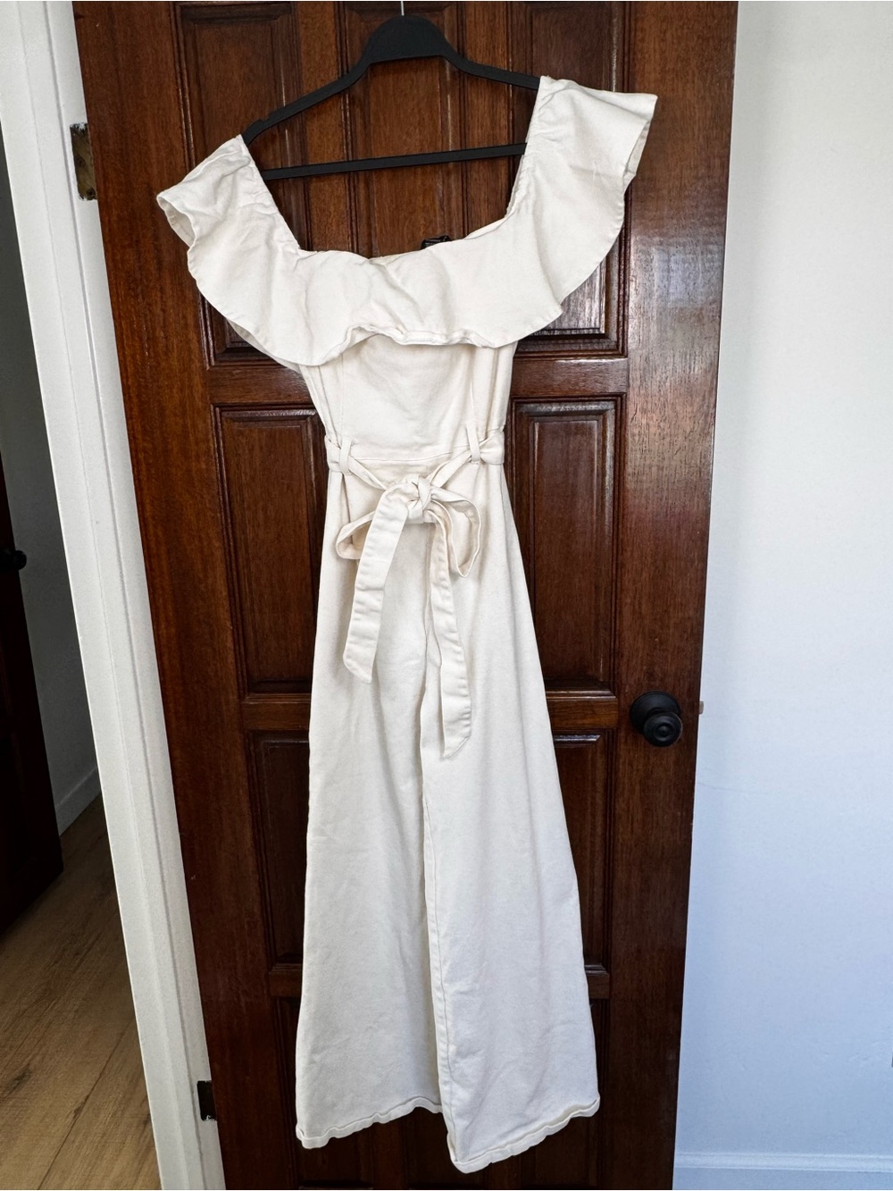 Flying Tomato Cream Off-Shoulder Maxi Dress with Ruffle Neckline